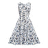 Leaf Print Sleeveless Vintage Dress #Blue
